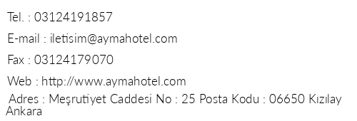 Ayma Hotel telefon numaralar, faks, e-mail, posta adresi ve iletiim bilgileri
